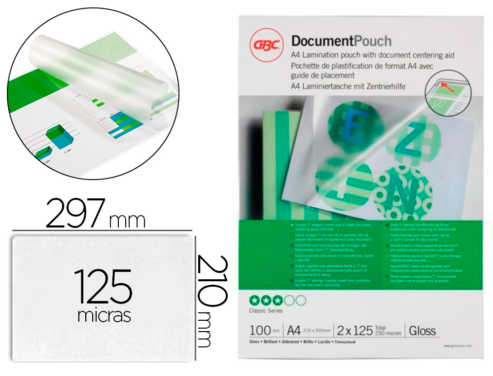 GBC - Bolsa de plastificar din A4 125 micras acabado brillo caja de 100 unidades (Ref. 3200723)