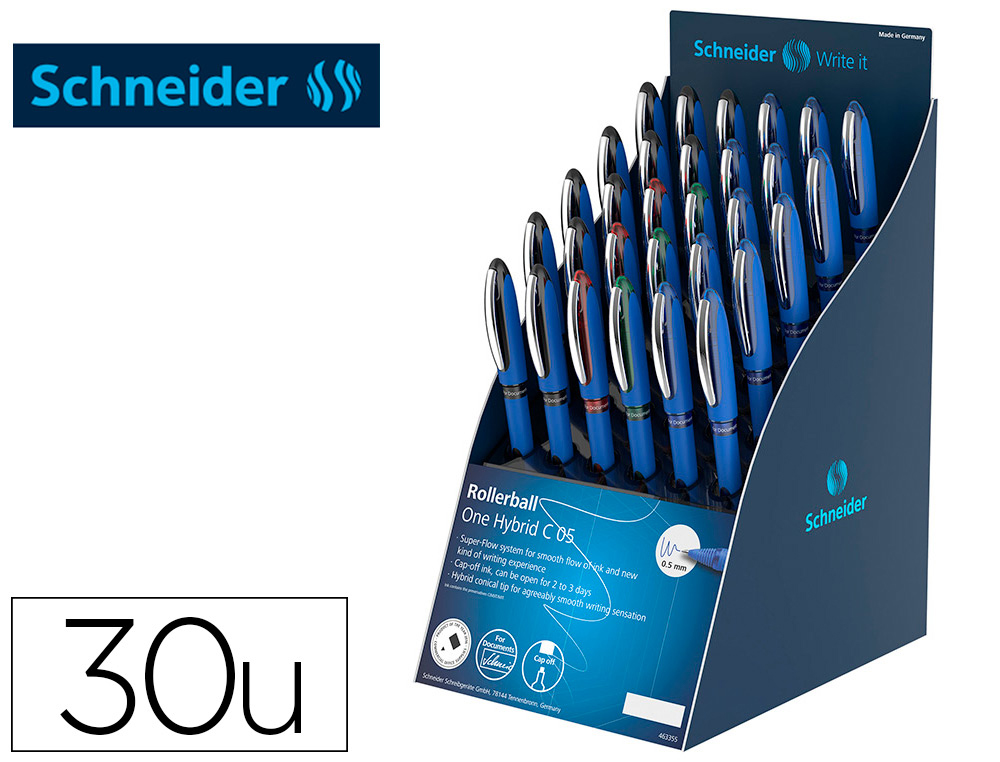 SCHNEIDER - Roller one hybrid punta conica 0,5 mm expositor de 30 unidades colores surtidos 168x315x218 mm (Ref. SH304742)