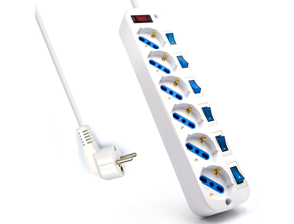 EWENT - Regleta 6 tomas shucko con proteccion contra sobretensiones e interruptores individuales (Ref. EW3932-5M)