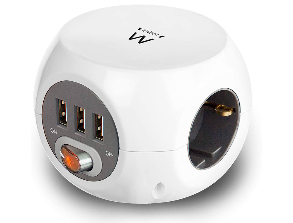 EWENT - Regleta 3 tomas ac y 3 puertos usb longitud cable 1,5 mt (Ref. EW3939)
