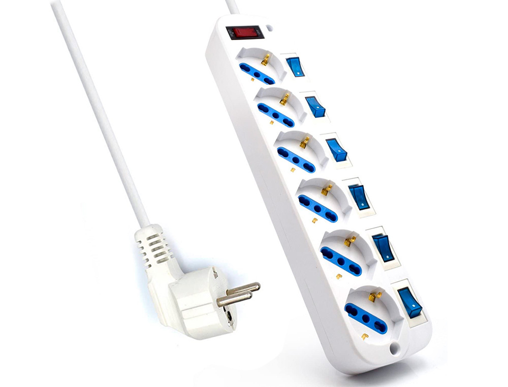 EWENT - Regleta 6 tomas shucko con proteccion contra sobretensiones e interruptores individuales (Ref. EW3932-3M)