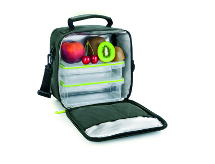 IBILI - Bolsa porta alimentos lunch away green termica con asa incluye 2 recipientes con tapa hermetica y bandeja (Ref. 753450)