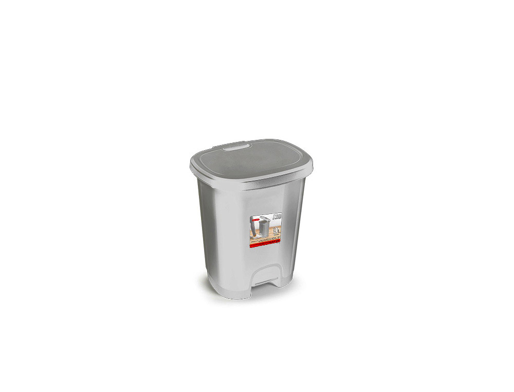 PLASTICFORTE - Papelera contenedor plastico con tapadera y pedal 18 litros color plata 330x280x405 mm (Ref. 1230712)