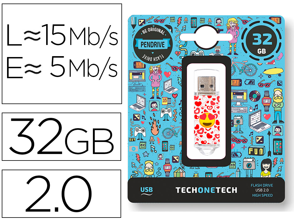 TECH ON TECH - Memoria usb emojitech heart eyes 32 gb (Ref. TEC4502-32)