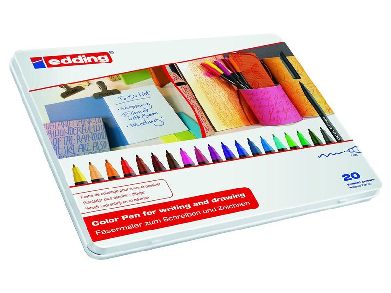 EDDING - Rotulador Punta de Fibra Mod. 1200 Colores surtidos Trazo 0.5-1mm Estuche 20 ud 1200/20S (Ref.1200-20-S)