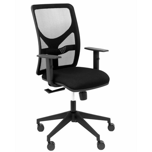 PIQUERAS Y CRESPO - SILLA MOTILLA BRAZOS REGULABLES MECANISMO SINCRO CON REGULADOR DE TENSION RESPALDO DE MALLA NEGRA Y ASIENTO TAPIZADO BALI NEGRO (Ref.21SBALI840B10)