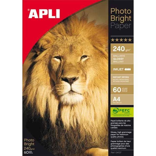 APLI - PAPEL INKJET FOTO A4 240g 60h BRIGHT (Ref.4137)