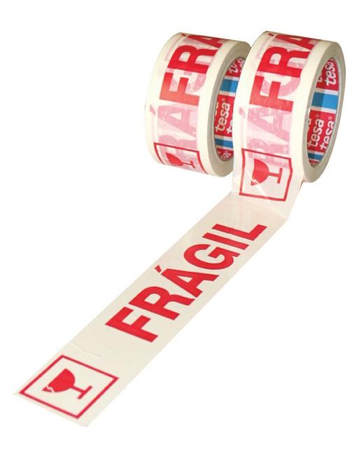 TESA - CINTA de EMBALAJE PP rollo 66x50 BLANCO con texto &quot;MUY FRAGIL&quot; en ROJO (Ref.60089-00001-00)