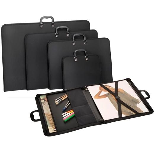 CARCHIVO - MALETIN de DIBUJO PP GOFRADO con CREMALLERA, ASA, BOLSILLOS y BANDOLERA A2 NEGRO (Ref.I4260)