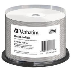 VERBATIM - DVD-R, 4,7GB, 16X, 50 PACK SPINDLE, DATALIFE PLUS WIDE INKJET PRINTABLE PROFESSIONAL (Incluye Canon LPI de 10,5 €) (Ref.43744)
