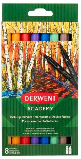 DERWENT - ACADEMY ROTULADORES DOBLE PUNTA ( FINA Y PINCEL ) SURTIDOS CAJA DE 8UD (Ref.98206)