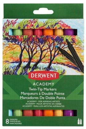 DERWENT - ACADEMY ROTULADORES DOBLE PUNTA ( FINA Y BISELADA ) SURTIDOS CAJA DE 8UD (Ref.98208)