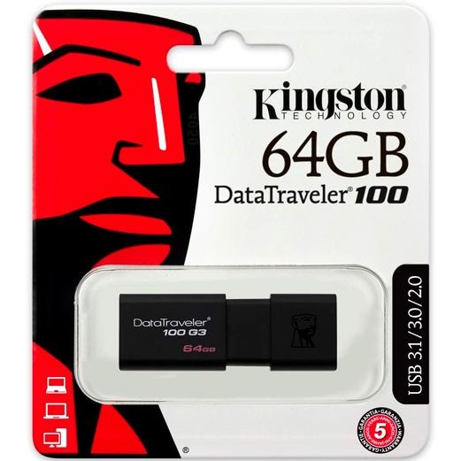 KINGSTON - MEMORIA USB 64GB DT100G3 3.0 (Incluye Canon LPI de 0.24 €) (Ref.DT100G3/64GB)