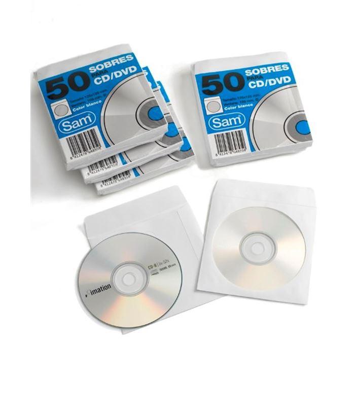SAM - SOBRES para CD/DVD 125x125 con VENTANA (ENGOM.AUTOADH.) PAQUETE de 50 (Ref.664897)