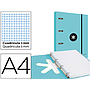 ANTARTIK - Carpeta con recambio y solapa liderpapel A4 cuadro 5mm forrada 4 anillas redondas 40mm color menta (Ref. AW56)